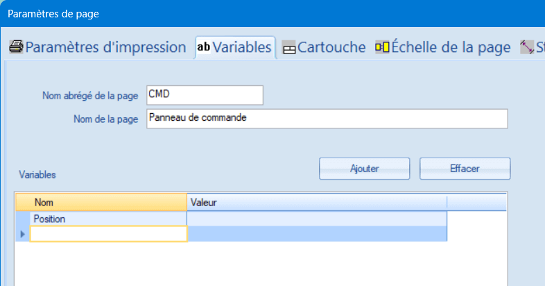 paramètres de la page