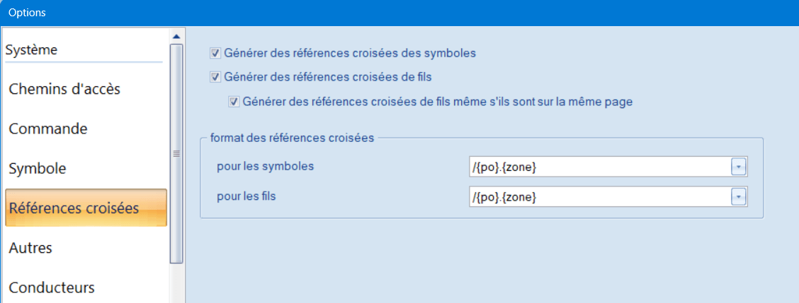 onglet Références croisées
